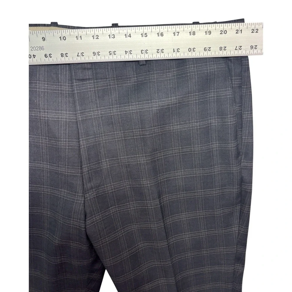 Di Milano 42x32 Blue Gray Plaid Dress Suit Pants Trousers Wool Flat‎ Front Mens